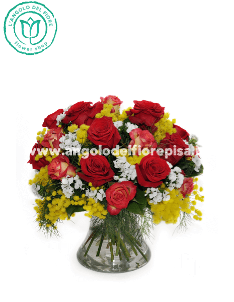 bouquet fiori misti rose e mimosa